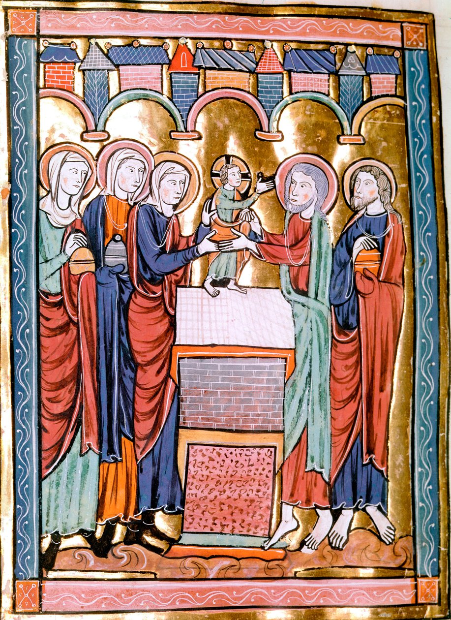 Prezentace v chrámu miniatur převzata z „“ Liber Psalmorum Cum Calendario““ nebo „“ Psaltier à l