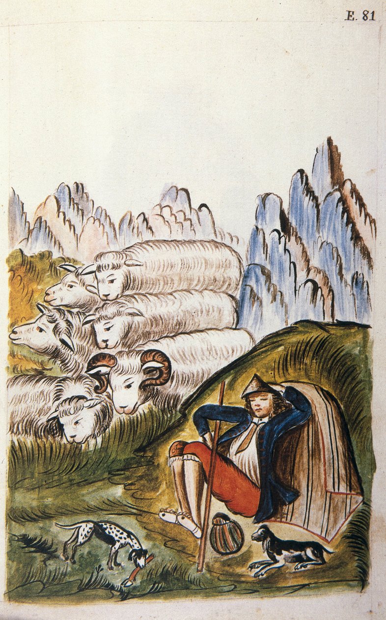 Pastýř a jeho stádo ovcí, z knihy "Trujillo del Peru" nebo "Códice Martínez Compañón", od Baltazara Martineze Compañón y Bujanda, biskupa z Trujillo (1782-1785) od Unknown artist