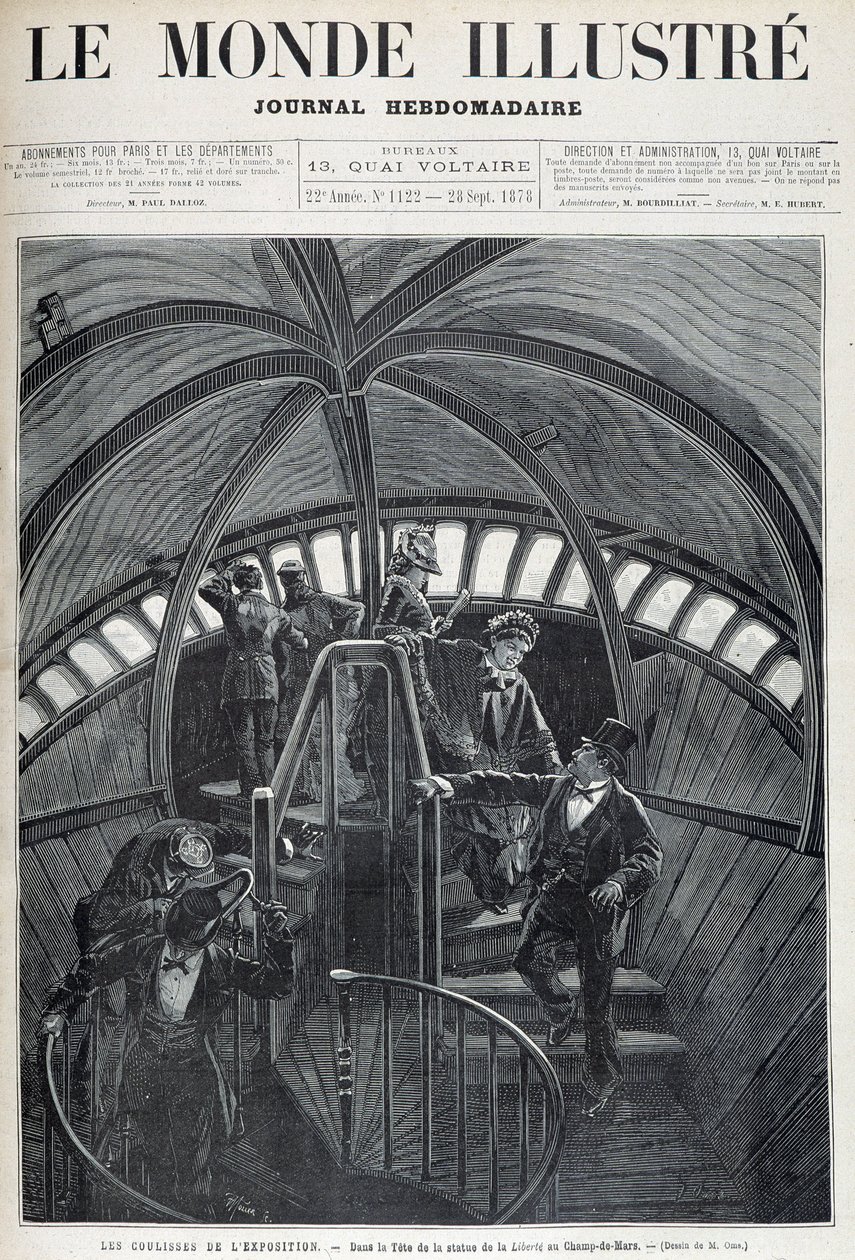 Návštěva vnitřku hlavy Sochy svobody na Světové výstavě - v „Ilustrovaném světě““ z 28.9.1878 od Unknown artist