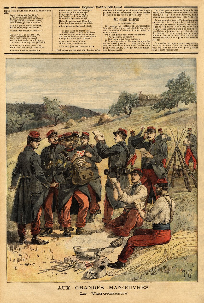 Waguemestre, armáda pověřená distribucí pošty vojákům. Rytina v „“ Le petit journal“ 23/09/1893. Selva sbírka. od Unknown artist