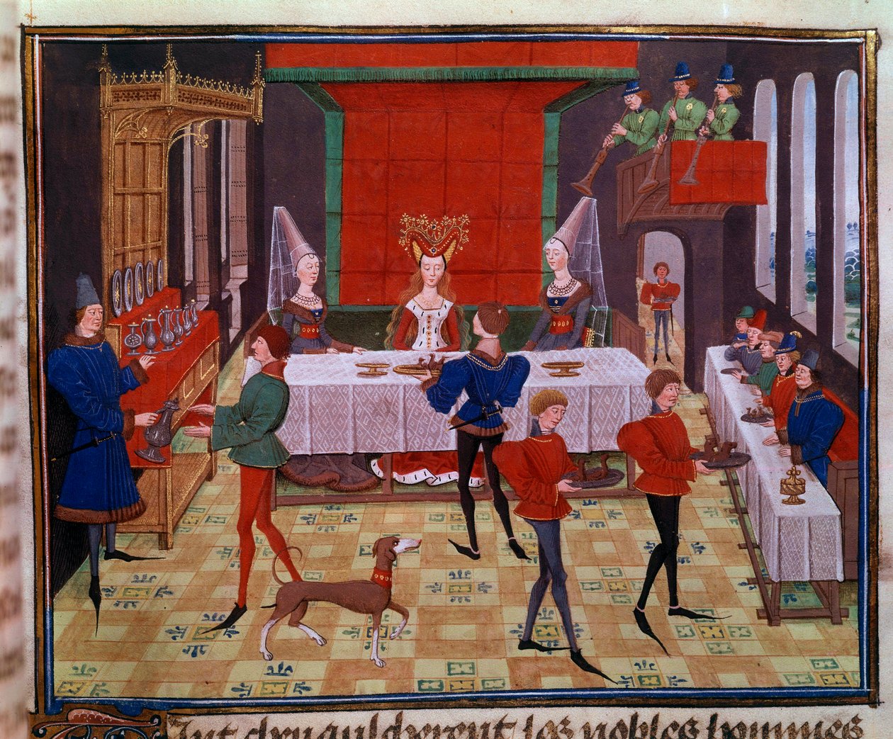 Svatební hostina na svatbě Clarisse, dcery krále Yvona z Gaskoňska a Renaud Miniature z rukopisu „Renaud de Montauban“ nebo „Les quatre fils Aymon“ od Loyseta Liedeta (aktivní mezi 1448 a 1478). Paní 5073. Bibliotéka z 15. století od Unknown artist