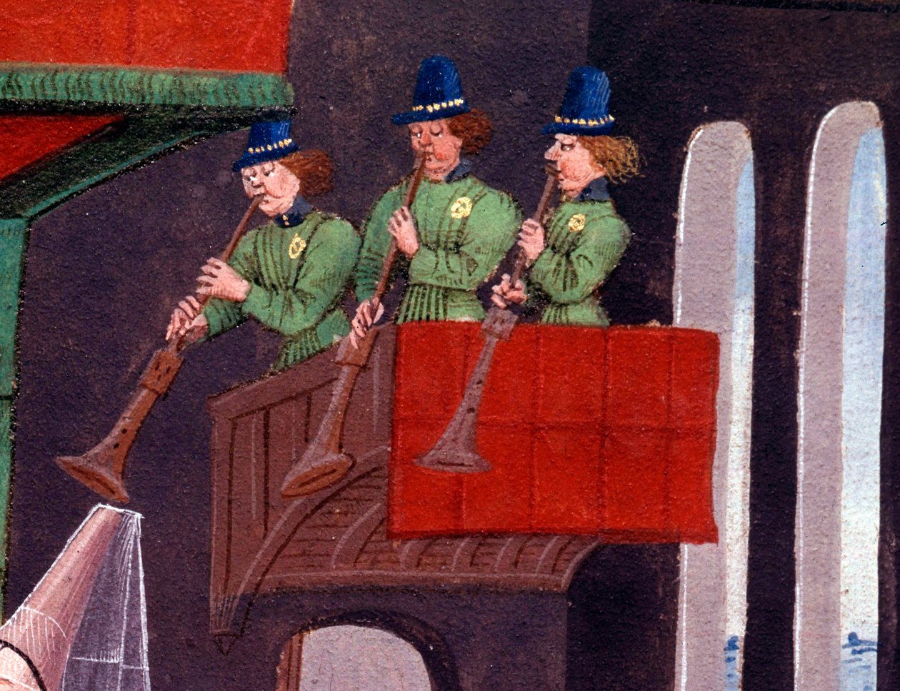 Svatební hostina Clarisse, dcery krále Yvona Gaskoňského a Renauda Detaila zastupujícího hráče na trubku. Miniatura z rukopisu „Renaud de Montauban“ nebo „Les quatre fils Aymon“ od Loyseta Liedeta (aktivní mezi 1448 a 1478). paní 5073. od Unknown artist