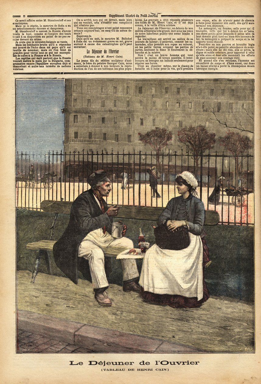 Oběd dělníků, reprodukce obrazu Henriho Caina (1859-1930), malíře a dramatika. Rytina v „“Le petit journal““ 18.4.1891. Selva sbírka. od Unknown artist