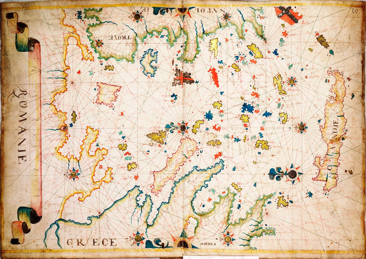 Tento typ rané pergamenové námořní mapy vznikl ve Středomoří ve 13. století, cca 1610 (rukopis). od Unknown artist
