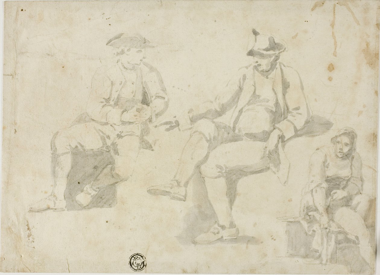Tři náčrty sedících postav od Unknown artist