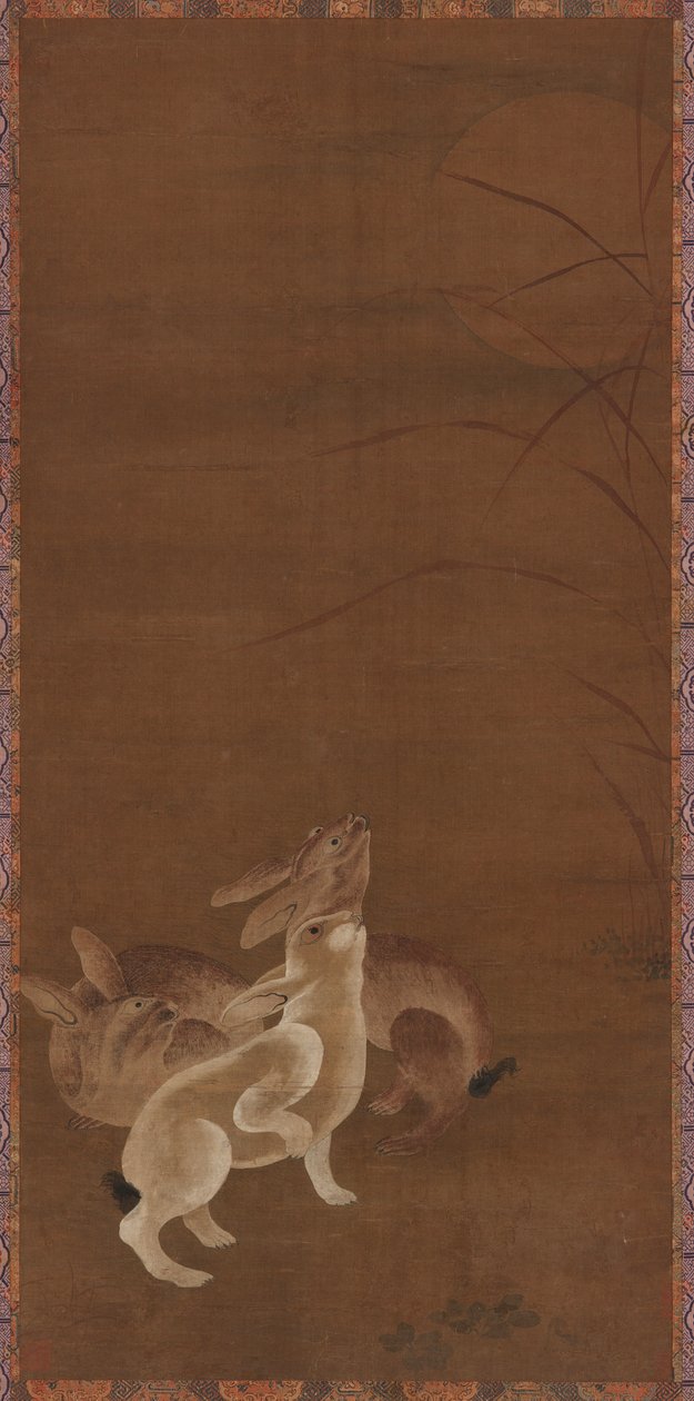 Tři zajíci při pohledu na měsíc od Unknown artist