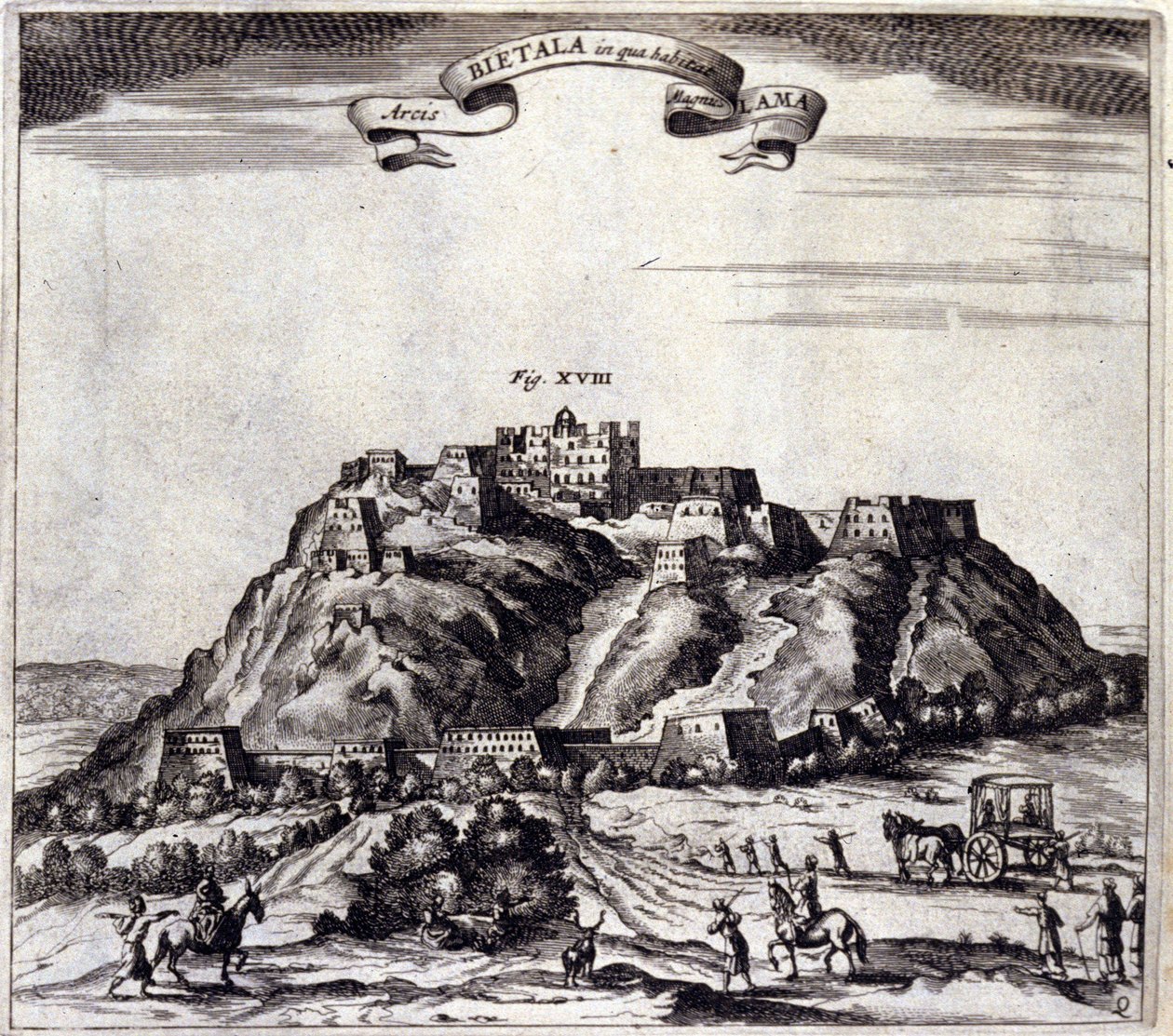 Tibet. Pohled na Pothala, palác nebo dalajlamu ve Lhase. „De China Monumenta“ od Athanasius Kircher (1601 - 1680), jezuita, orientalista a germanista, Amsterdam 1667. od Unknown artist