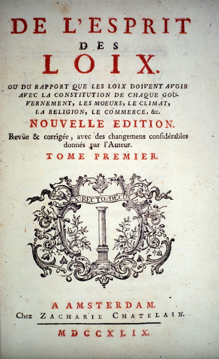 Titulní strana knihy „Duch zákonů“ od Charlese Louise de Secondat, barona de La Brede et de Montesquieu (1689-1755). Amsterdam Edition 1749. od Unknown artist