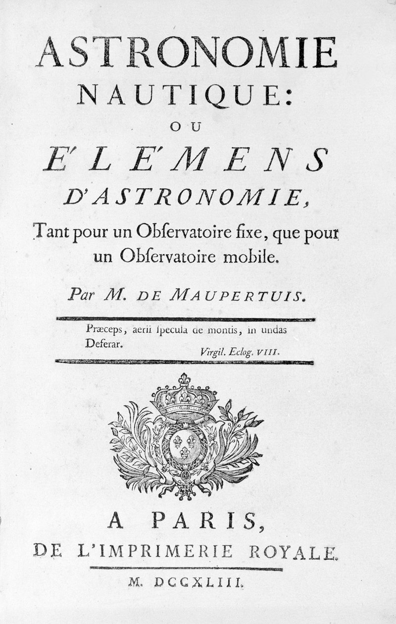 Titulní strana Nautical Astronomy: or Elemens (Elements) of Astronomy od M. de Maupertuise (Pierre-Louis Moreau de) (1698 - 1759). 1743. od Unknown artist