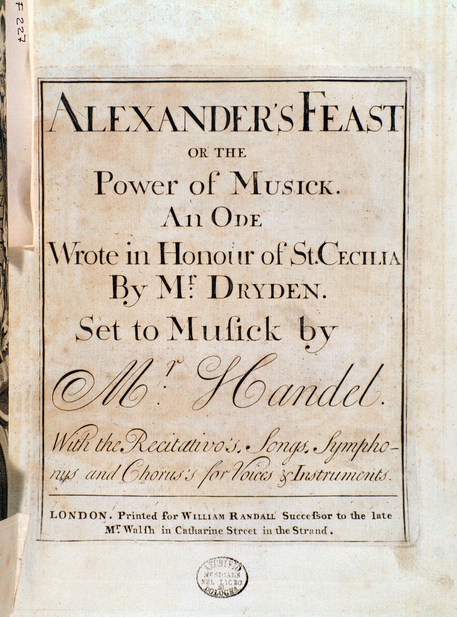 Titulní strana partitury Alexandrovy hostiny od GF Händela od Unknown artist