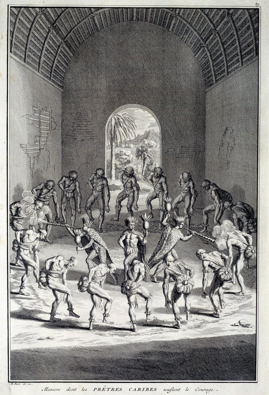 Tradiční tanec: Obřady v tanci odvahy Karibs, Západní Indie (Střední Amerika). Rytina 18. století. Chartres, Muzeum výtvarných umění od Unknown artist