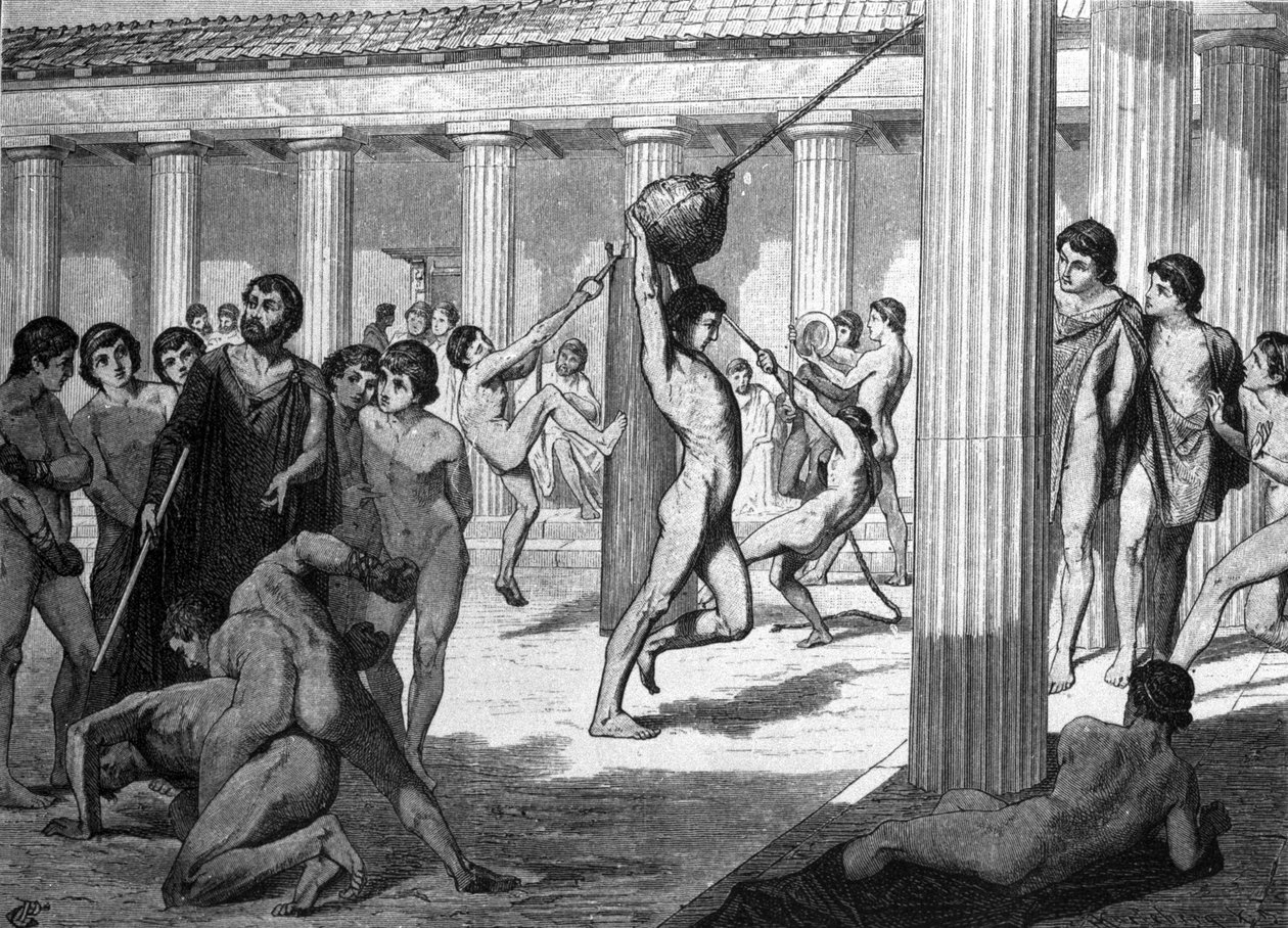 Trénink mladých řeckých sportovců pro panathénské hry (panathenees). od Unknown artist