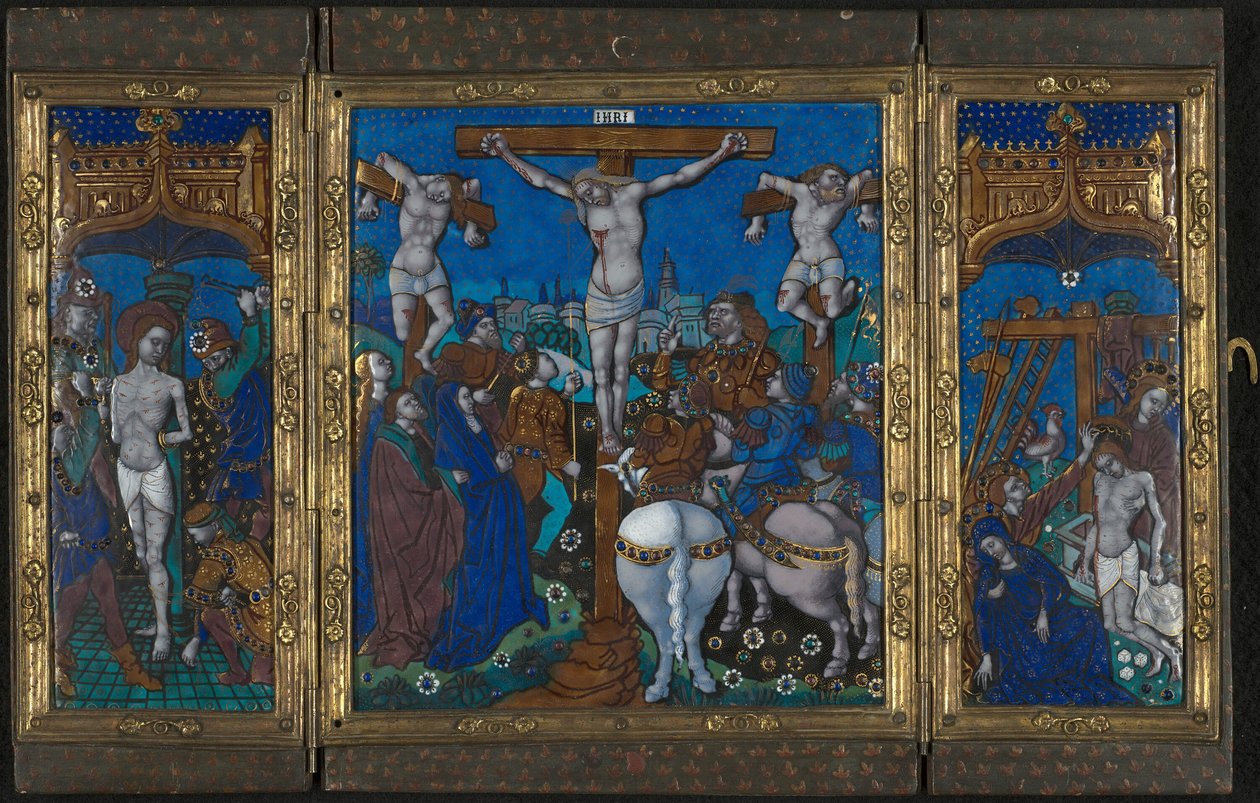 Triptych s Ukřižováním, Bičováním a Pohřbením do hrobu od Unknown artist