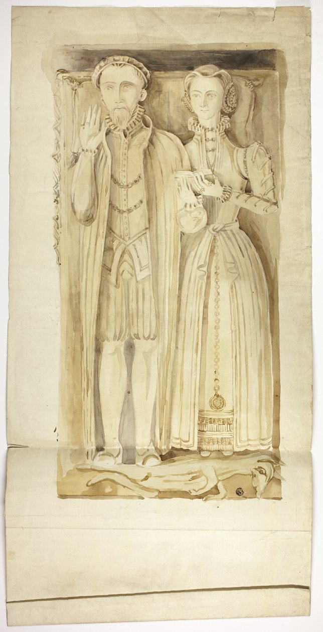 Tudorovská náhrobní deska s podobiznami muže a ženy od Unknown artist