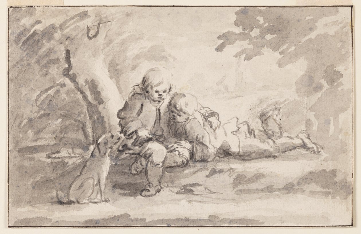 Dva chlapci při pohledu na knihu od Unknown artist