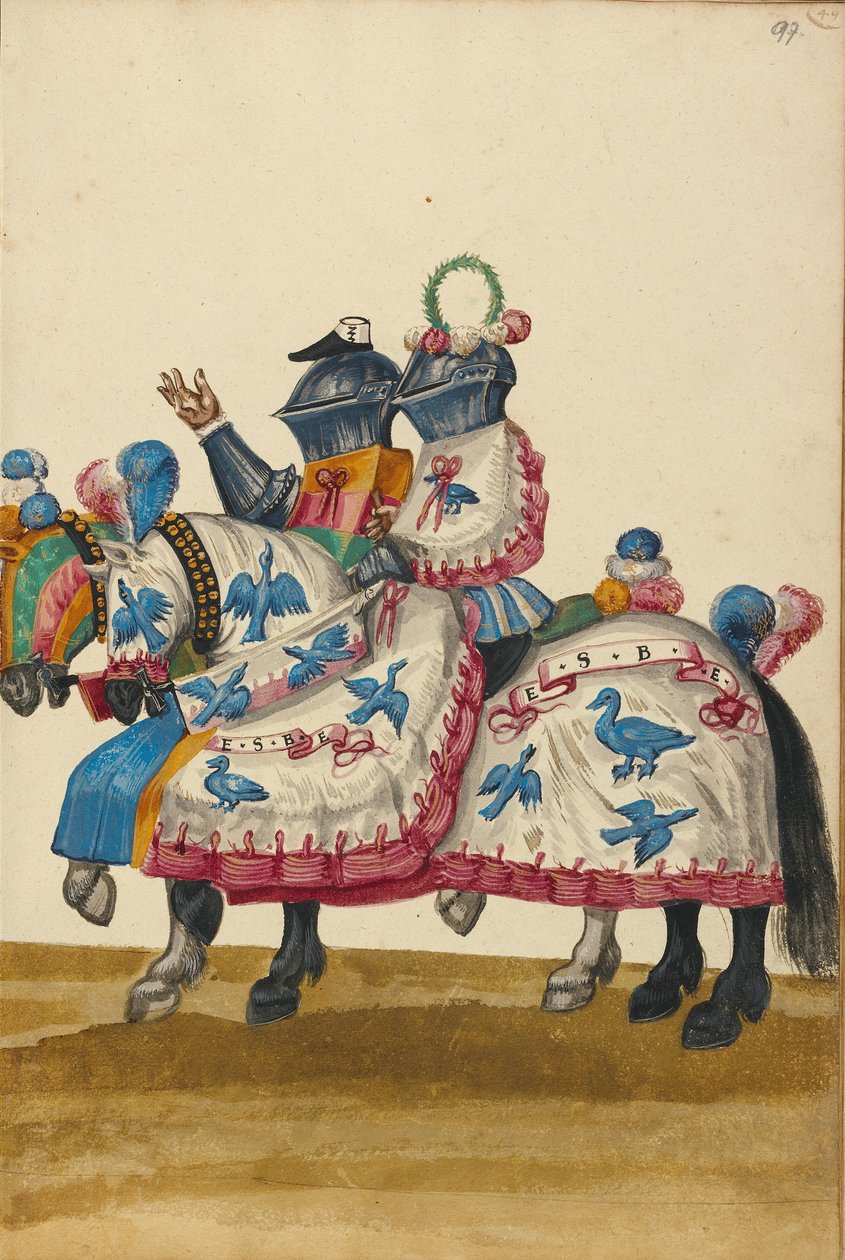 Dva muži ve zbroji na turnajové soutěži od Unknown artist