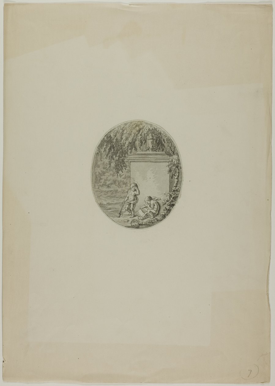 Dva Putti u pohřebního pomníku od Unknown artist