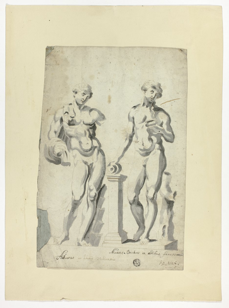 Dvě sochy: Antinos ve vatikánských zahradách a Nisaus Bacchus v paláci Farnese od Unknown artist