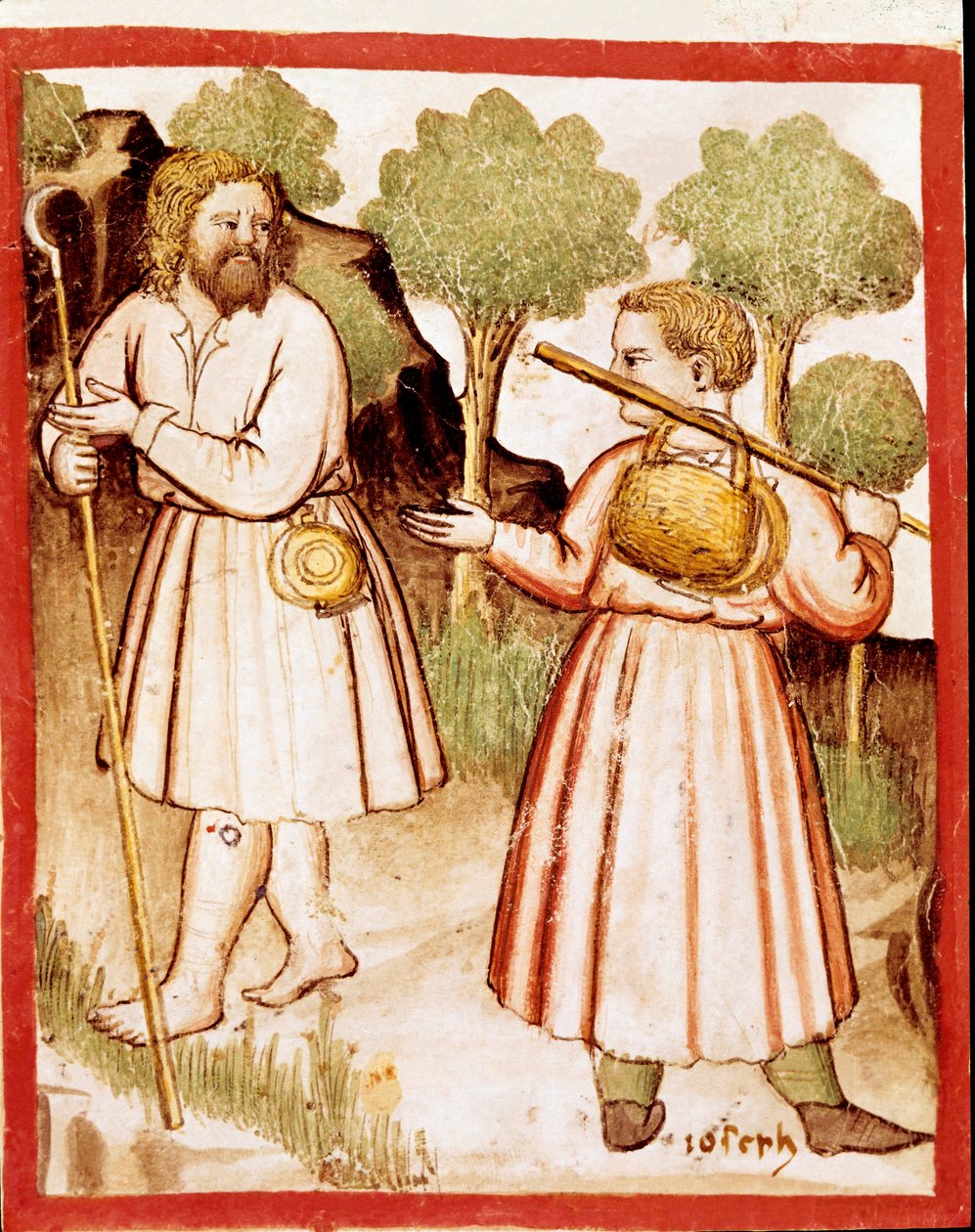 Dva miniaturní pastýři z kodexu 212 (nebo kodexu padovano nebo Bible z Padovy) 1390-1400 Rovigo, Accademia dei Concordi od Unknown artist