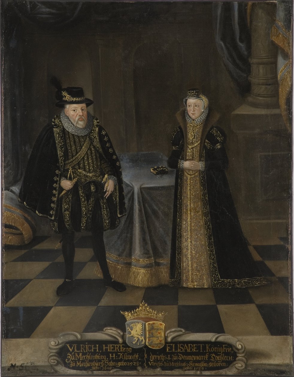Ulrich III de Mecklembourg Gustrow et Elisabeth de Danemark - Portrét Ulricha III. (1527-1603), vévody z Meklenburska a Alžběty Dánské (1524-1586), vévodkyně z Meklenburska, Anonym. Olej na plátně. Rozměr: 101 x 79 cm. Národní muzeum Stockholm od Unknown artist
