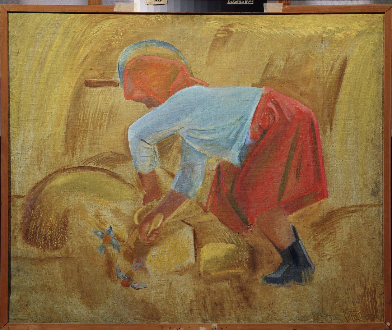 Žací stroj se srpem na hlavě. Obraz Alexeje Fjodoroviče Pakhomova (1900-1973), olej na plátně od Unknown artist