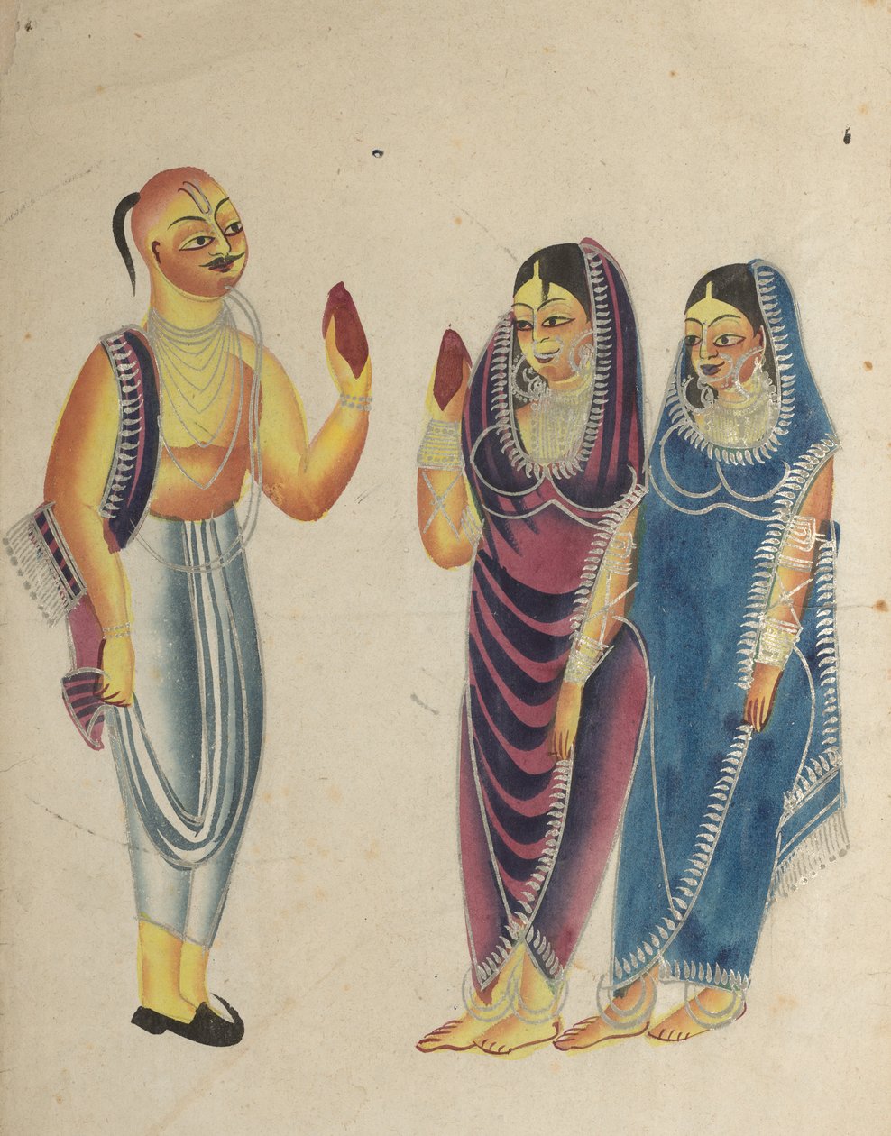 Vaišnavský oddaný se dvěma ženami od Unknown artist