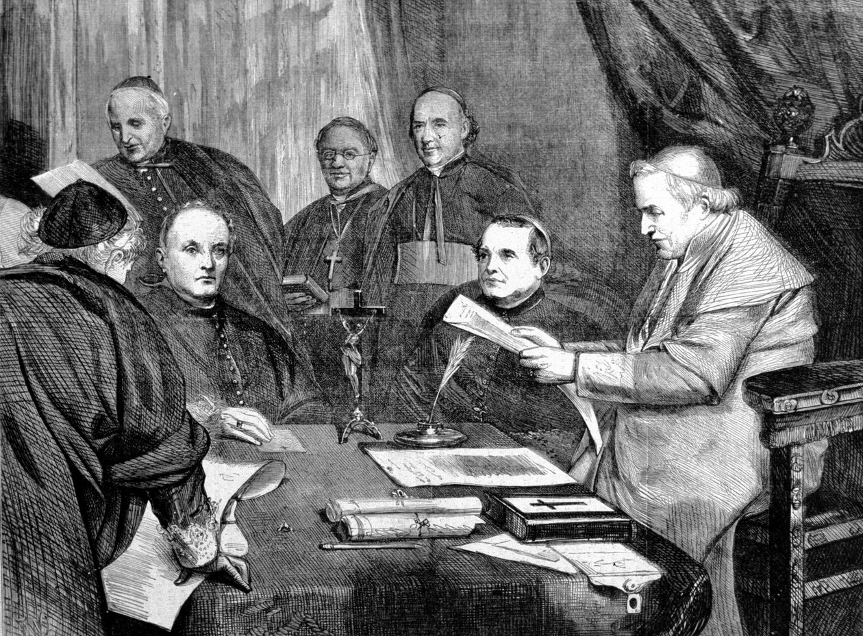 vatikánský koncil I. Papež Pius IX. obklopený členy správní rady koncilu. 1869 od Unknown artist
