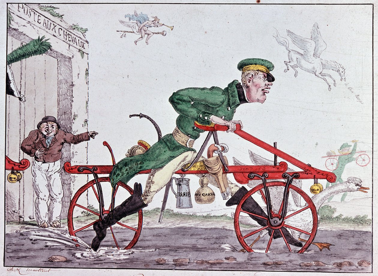 Velocipedes draisiennes - karikatura na barona Draise od Unknown artist
