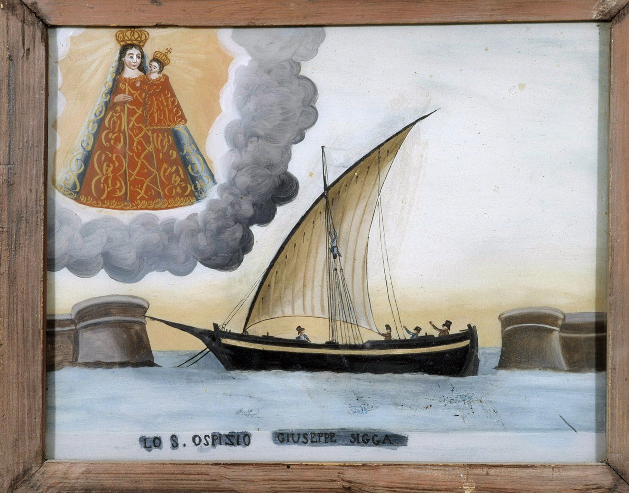 Nádoba v obtížích - malba na skle, ex-voto Notre Dame de Laghet, 25x32 cm od Unknown artist