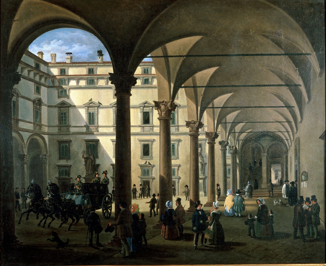 Pohled na dvůr Arcivescovado v Miláně (malba, kolem roku 1850) od Unknown artist