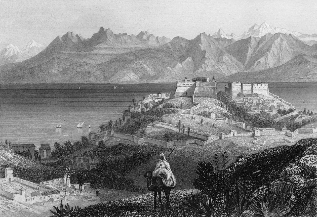 Pohled na svíčku a řetěz Atlasu v 19. století, město dobyté francouzskou armádou v roce 1833, v „L