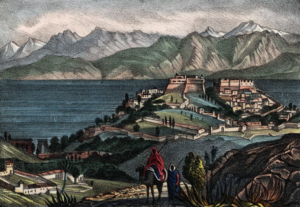 Pohled na Candle a řetěz Atlas, město pořízené generálem Trézelem z francouzské armády Afriky v roce 1833. V “” Storia d