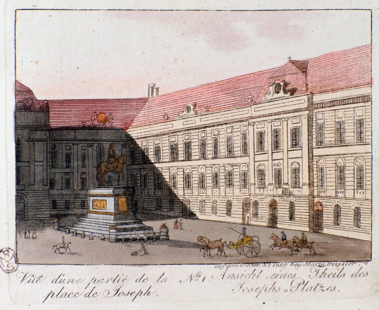 Pohled na náměstí Joseph ve Vídni, Rakousko. Rytina z roku 1815 Soukromá sbírka od Unknown artist