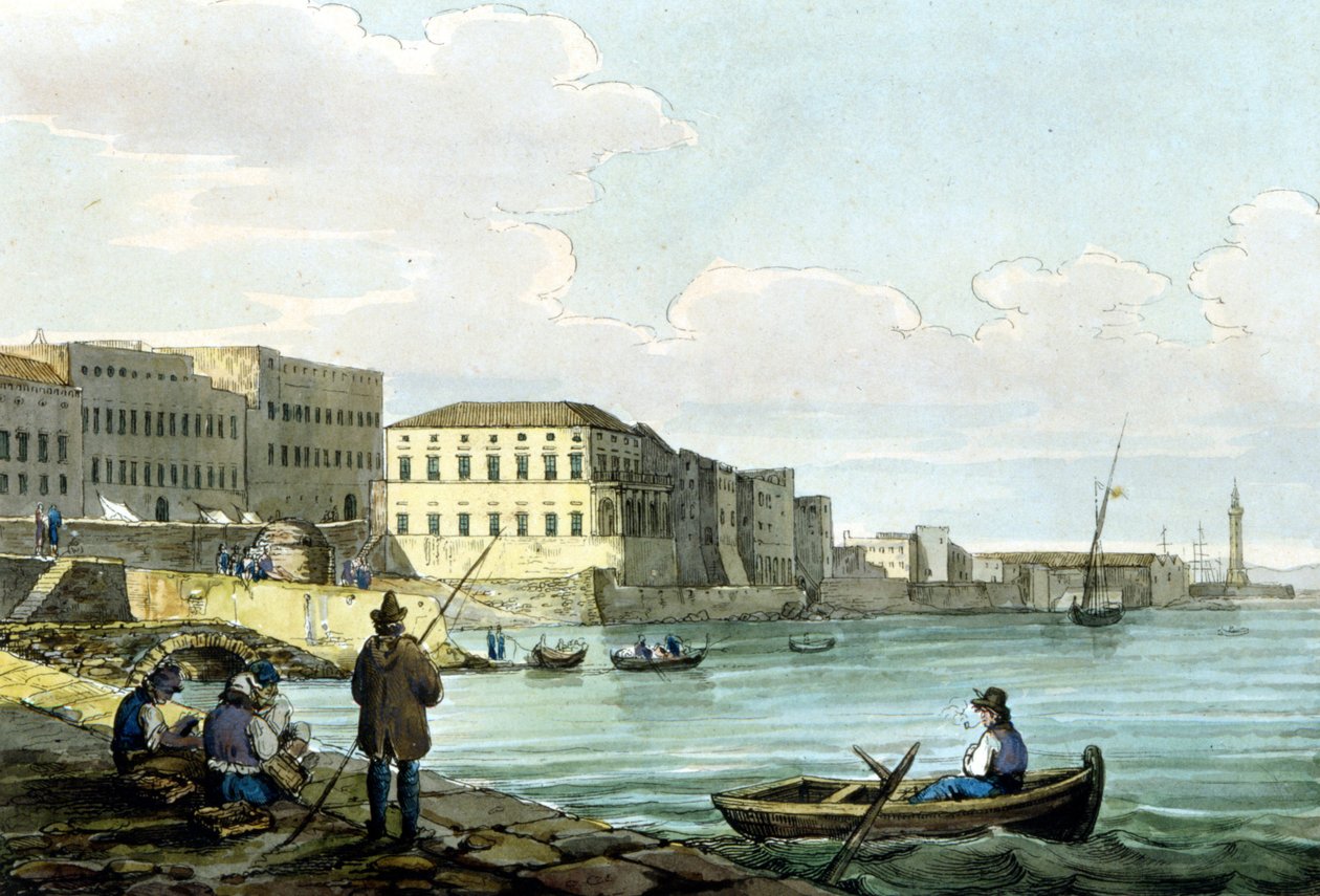 Pohled na Santa Lucia, Neapol. Akvarel kolem roku 1850. od Unknown artist