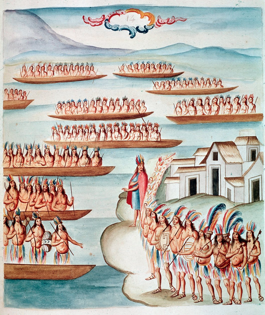 Pohled na Tlatelolco obklopené lagunou, Mexiko (Akvarel, cca 1770-1780) od Unknown artist