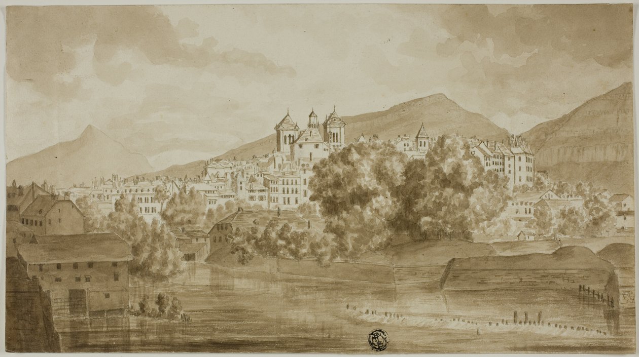 Pohled na město s výhledem na řeku od Unknown artist