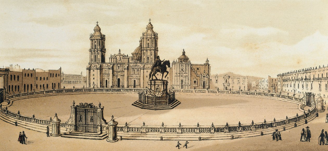 Pohled na náměstí Zocalo a katedrálu v Mexico City, Mexiko Litografie konce 19. století od Unknown artist