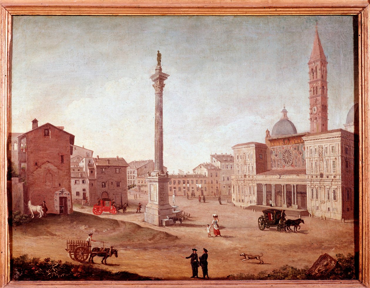 Pohled na baziliku Santa Maria Maggiore (Santa Maria Maggiore) v Římě Anonymní akvarel. Řím 18. století, muzeum Říma od Unknown artist