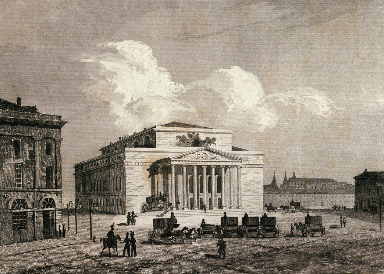 Pohled na Bolchoi Theatre v Moskvě, Rusko v roce 1838 Rytina z 19. století od Unknown artist
