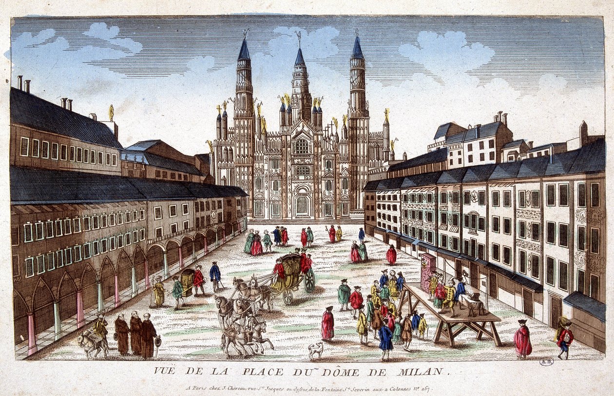 Pohled na náměstí Duomo v Miláně. Počátek 18. století. od Unknown artist