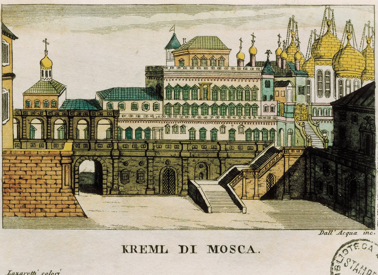 Pohled na Kreml, Moskva, ruština z cest z Petrohradu do Německa od Georga Reinbecka, tisk od Unknown artist
