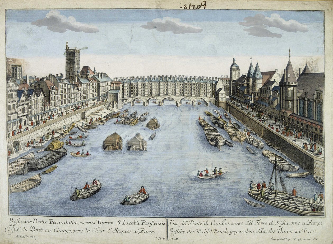 Pohled na Pont au Change a St Jacques Tower v Paříži od Unknown artist