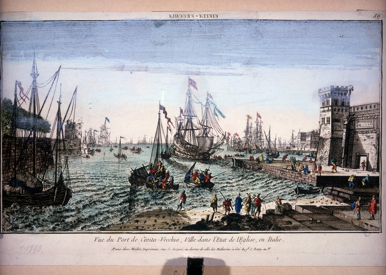 Pohled na přístav Civitavecchia, město ve státě církve, Itálie. Optický pohled na 18. století. od Unknown artist