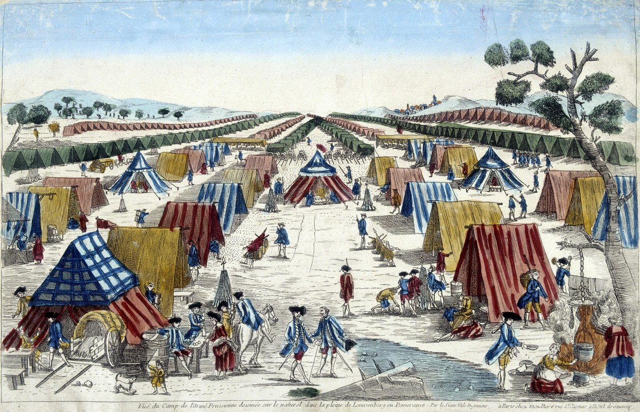 Pohled na tábor pruské armády, nakreslený na přírodním místě v rovině Lomvenborg v Pomořansku. od Unknown artist