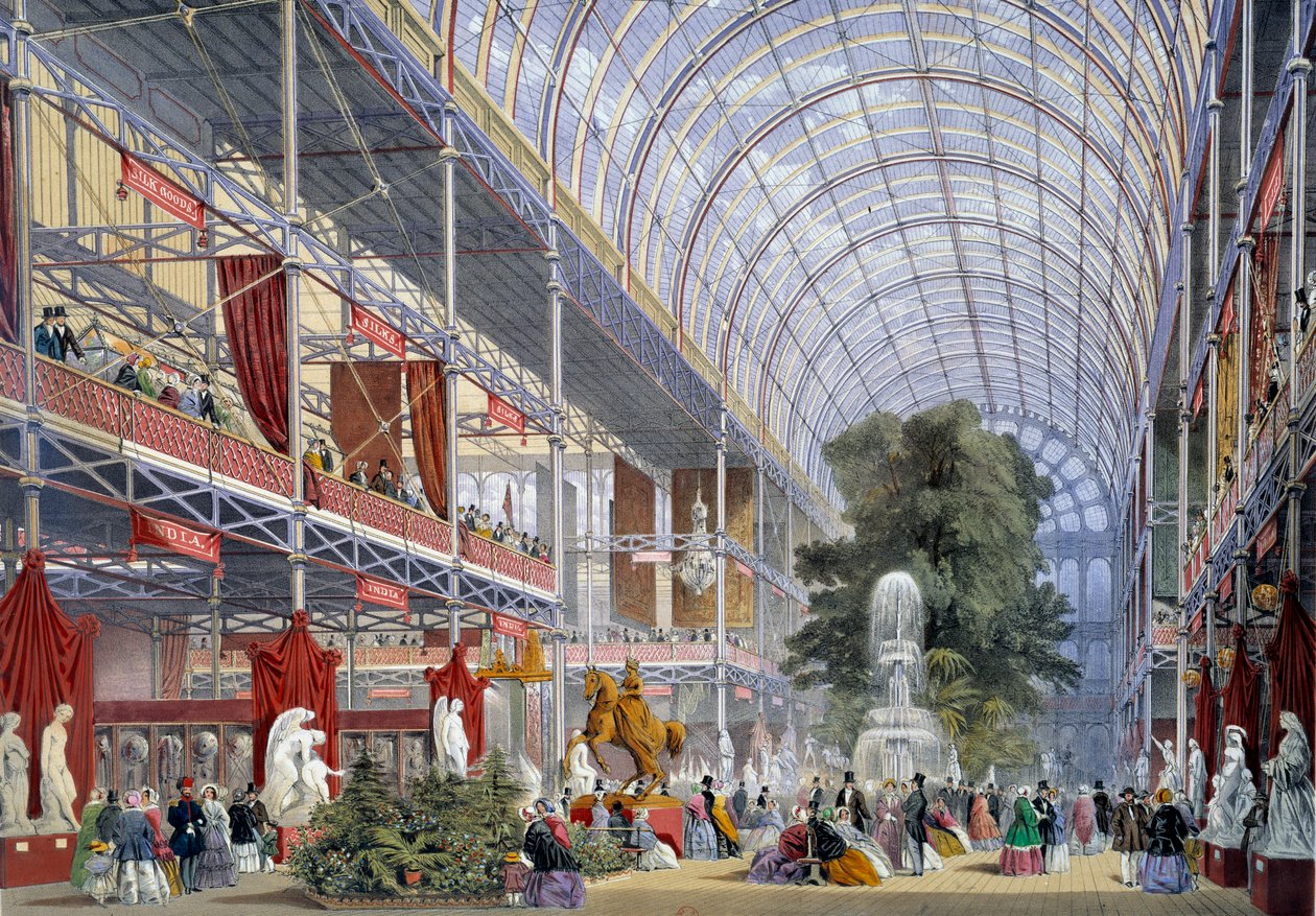 Pohled na Všeobecnou výstavu v Crystal Palace, postavený Josephem Paxtonem pro tuto příležitost, v roce 1851 v Londýně od Unknown artist