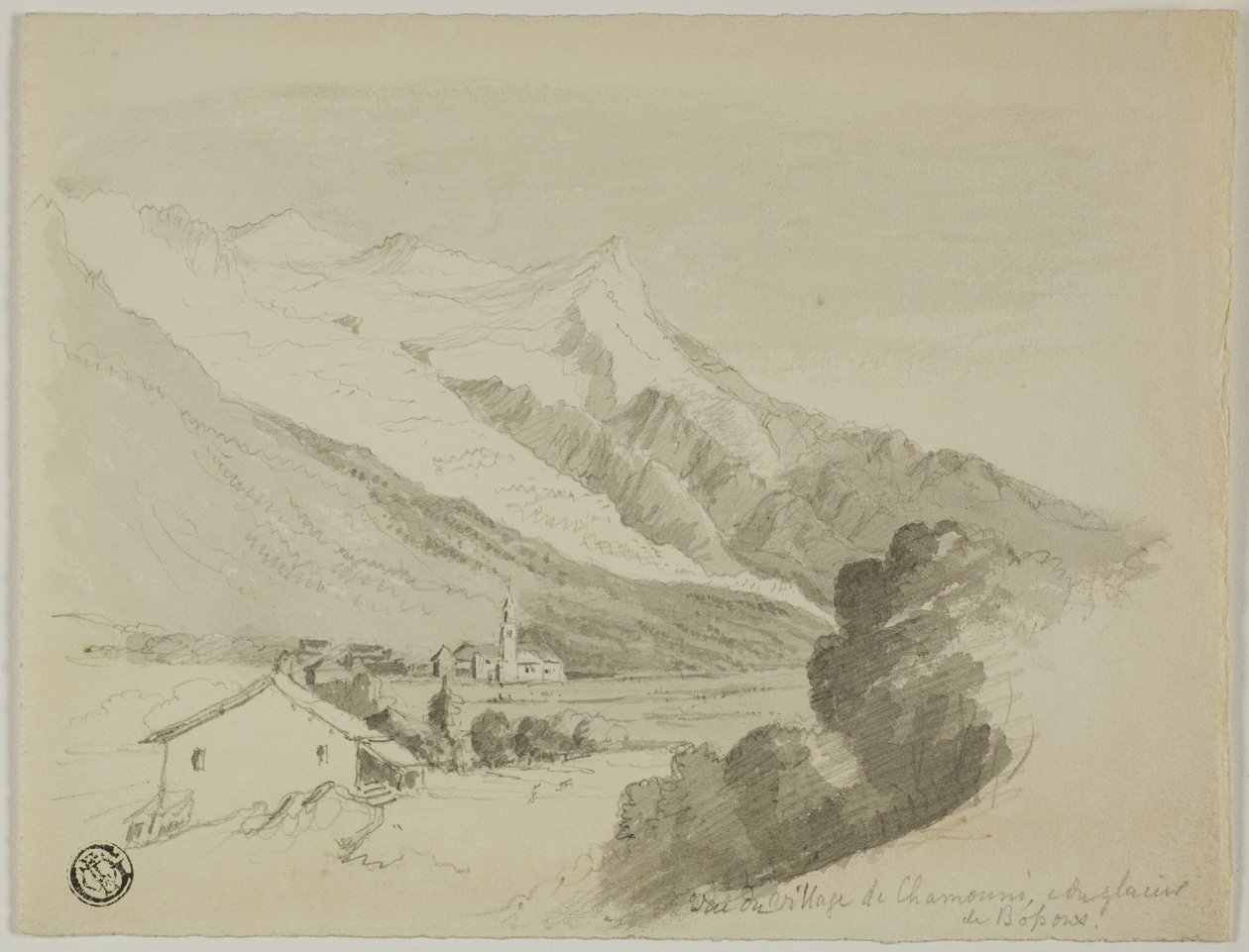 Pohled na vesnici Chamonix a ledovec Bossons od Unknown artist