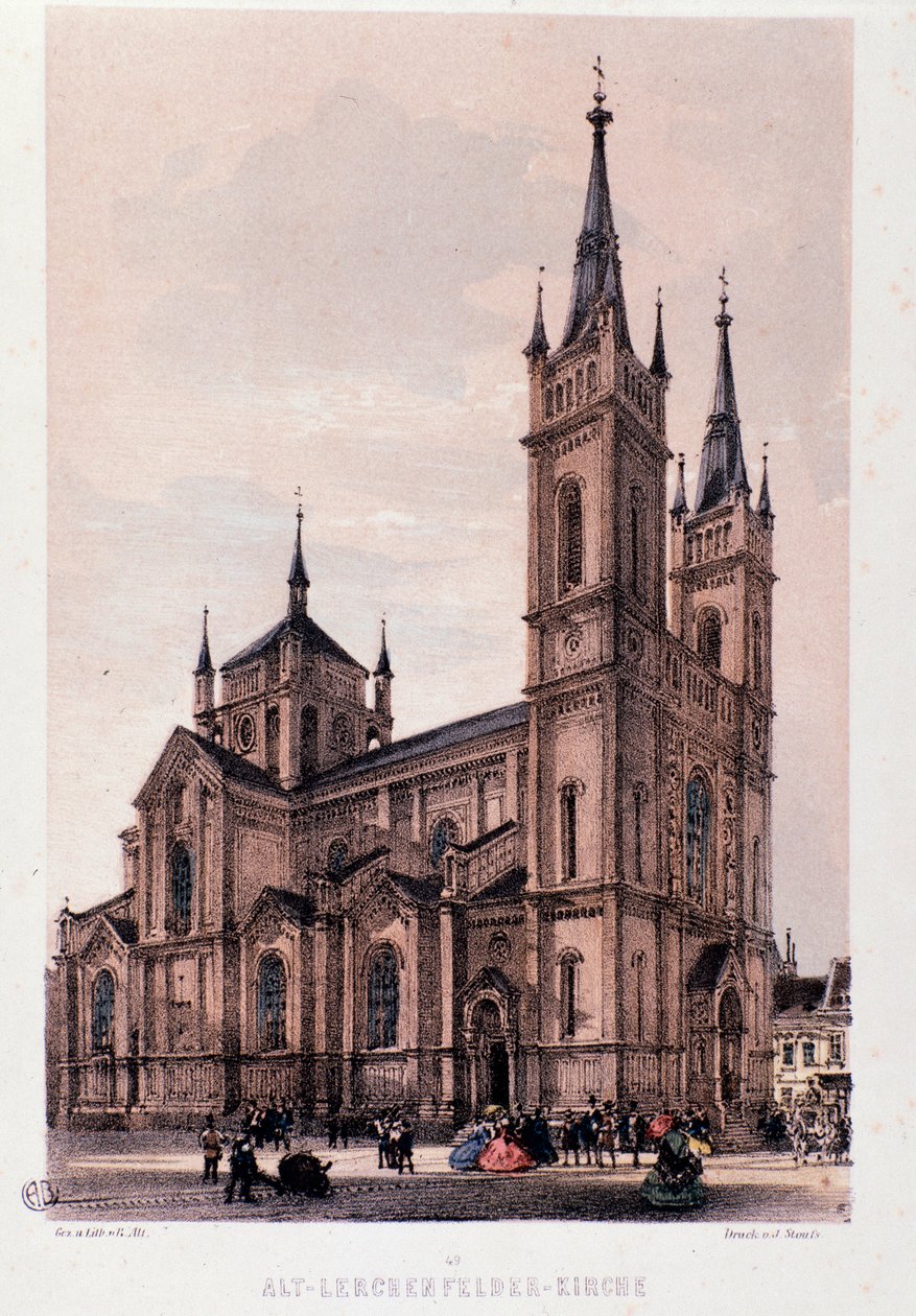Pohled na kostel Lerchenfelder ve Vídni. Rakousko Rytina z roku 1830 Soukromá sbírka od Unknown artist