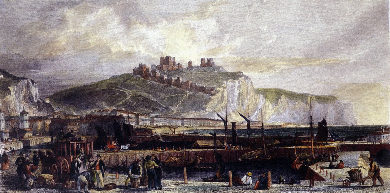 Pohled na město Dover a jeho vysoké bílé křídové útesy v Anglii. 1850. od Unknown artist