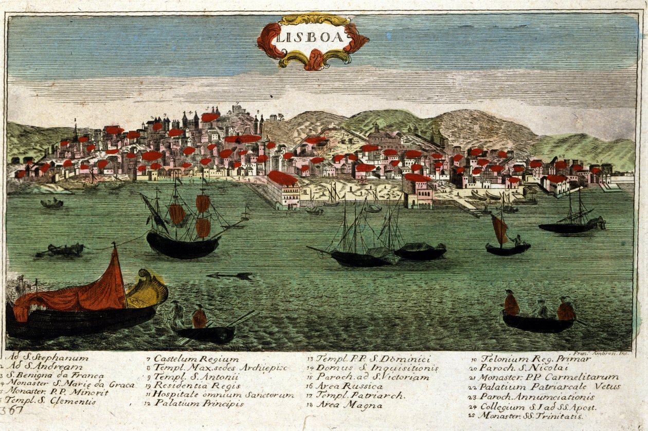 Pohled na město Lisabon v Portugalsku na konci 18. století od Unknown artist
