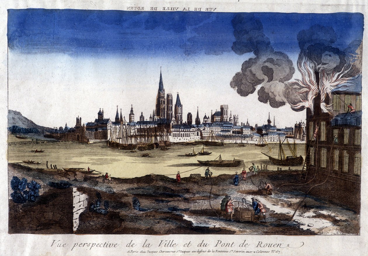 Pohled na město Rouen, jeho přístav a most přes Seinu na konci 18. století. od Unknown artist